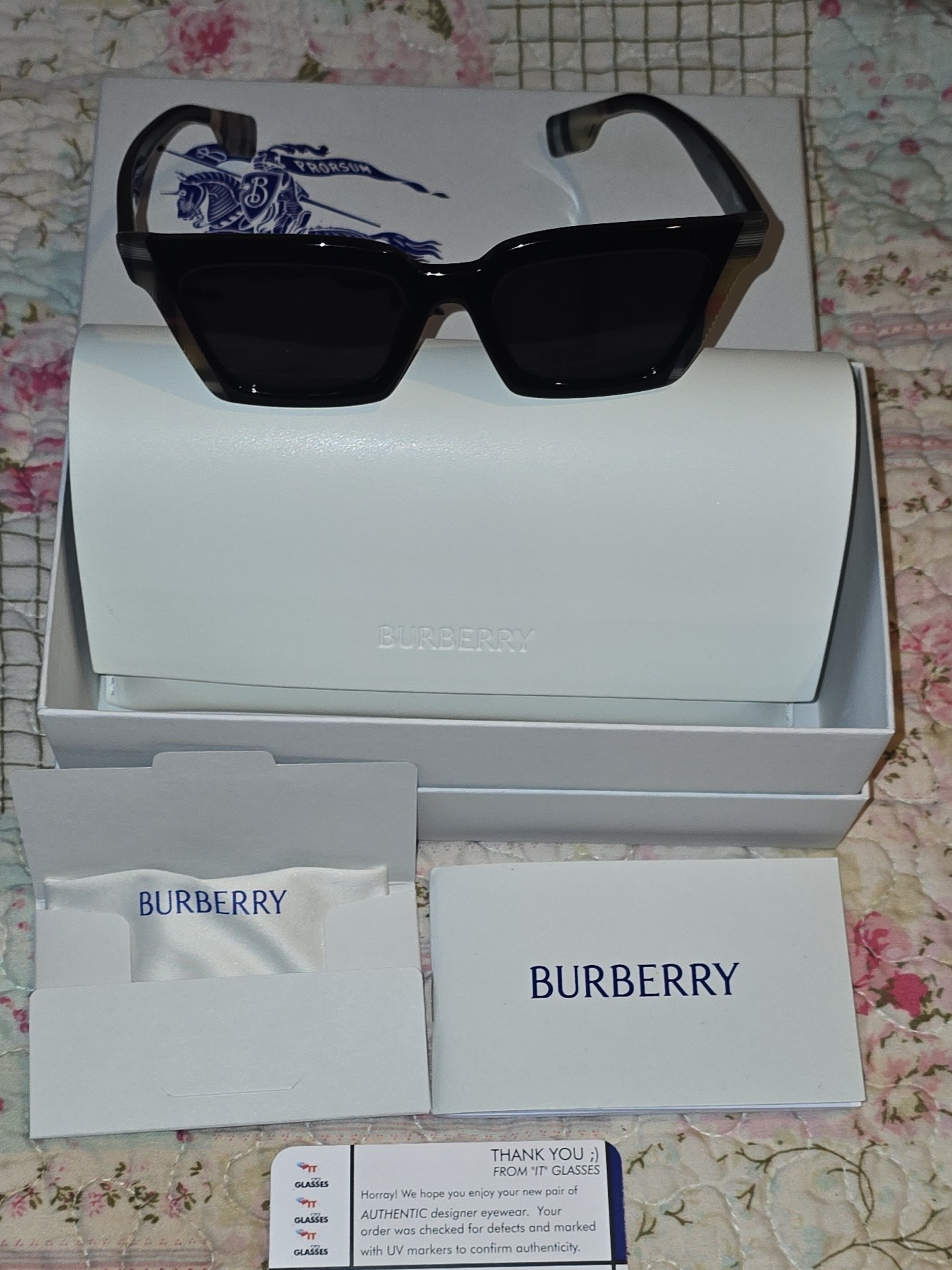 Nib Burberry Briar Sunglasses Be4392u Complete Full Set Black Square Nova Check